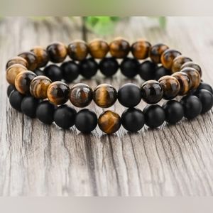 SALE! New Unisex Black Onyx Tigers eye Pair of  Bracelets